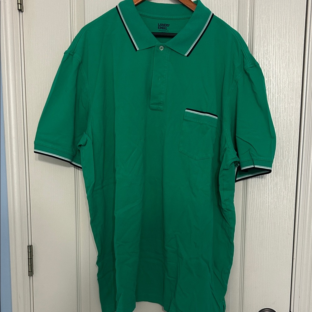Lands' End Men's Vibrant Green Polo with Black Accents